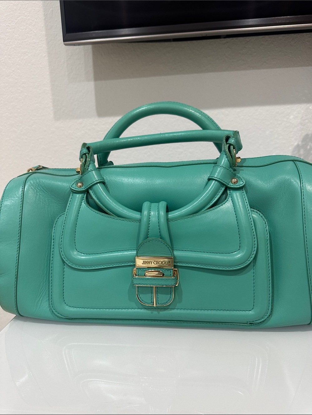Jimmy Choo Mint Green Leather Satchel with Gold Hardware